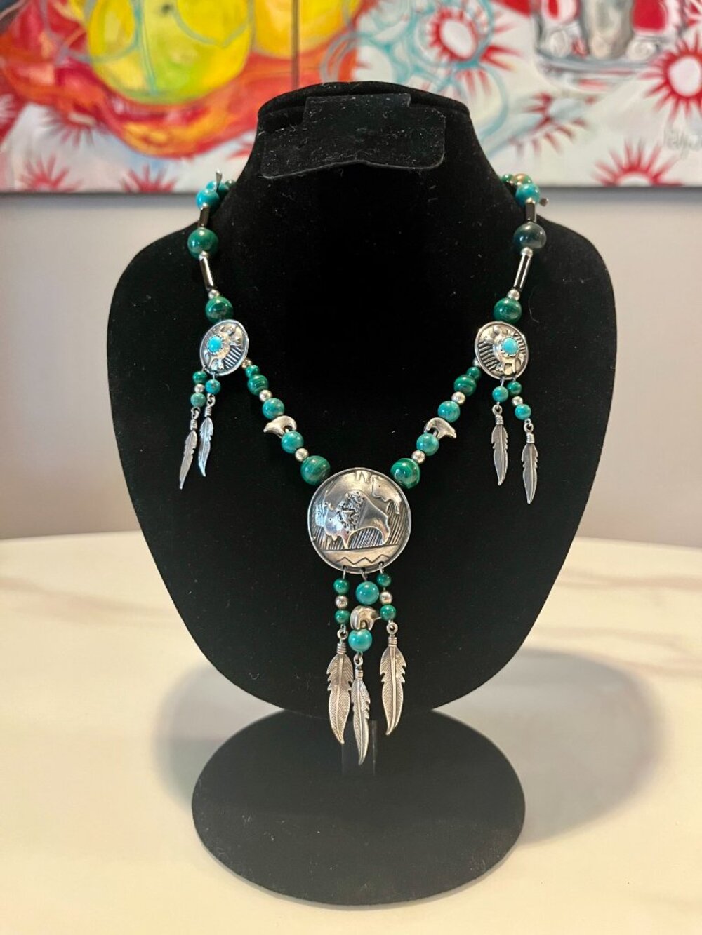 Southwest Dakota Shube Sterling Silver Malachite & Turquoise Necklace